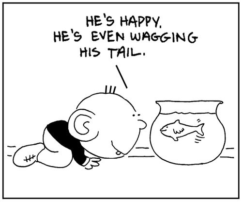 'He's happy. He's even wagging his tail.'
