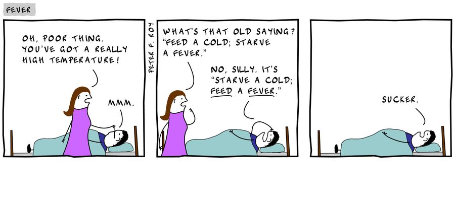 'Oh, poor thing. You've got a really high temperature!'