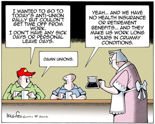'I wanted to go to today's anti-union rally but couldn't get the time off from work. I don't have any sick days. . .'