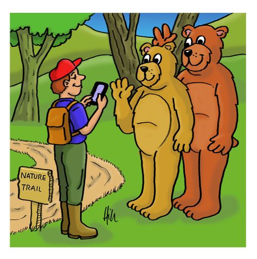 Bear Giving Bunny Ears to Other Bear