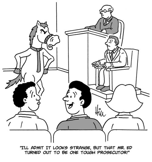 '"I'll admit it looks strange, but that Mr. Ed turned out to be one tough prosecutor!"