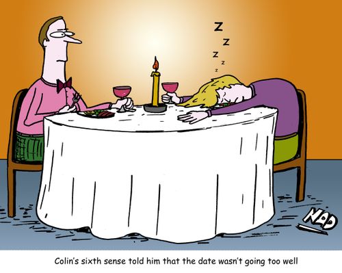 Colin's sixth sense tells him that his date isn't going so well.
