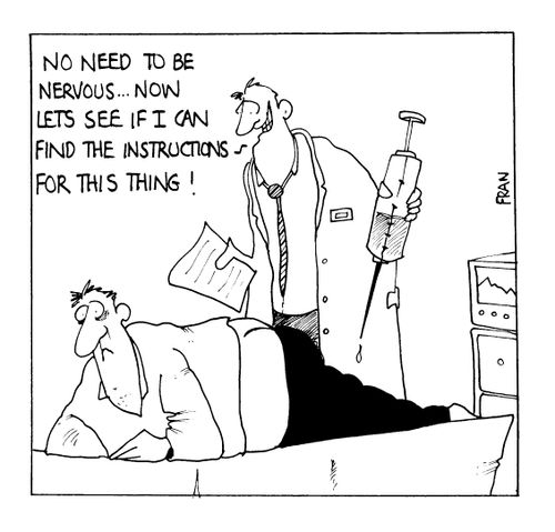 "No need to be nervous, now let me find the instructions for this thing."