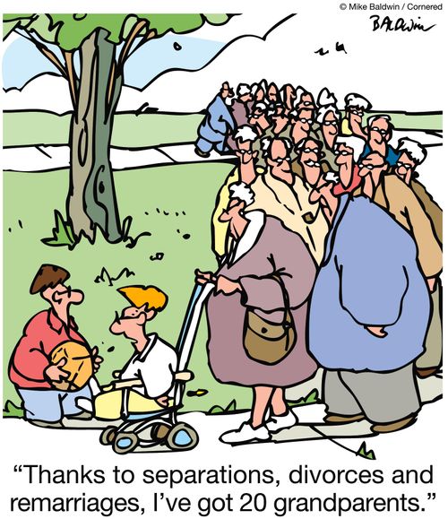 "Thanks to separations, divorces and remarriages, I've got 20 grandparents."