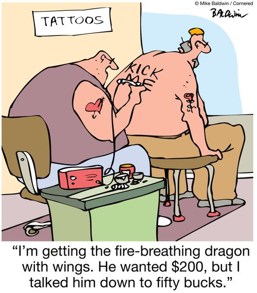 "I'm getting the fire-breathing dragon with wings. He wanted $200, but I talked him down to fifty bucks."