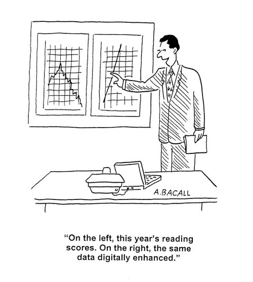'On the left, this year's reading scores. On the right, the same data digitally enhanced.'