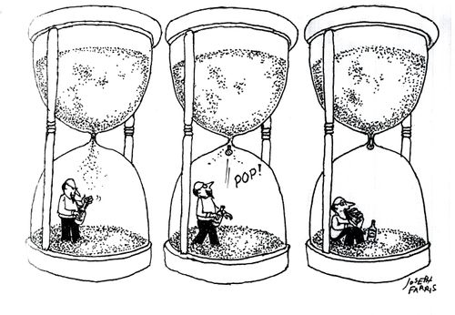 Champagne cork stopping sand in hourglass