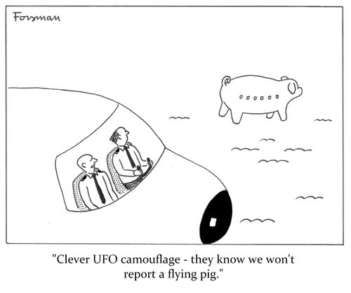 'Clever UFO camouflage - they know we won't report a flying pig.'