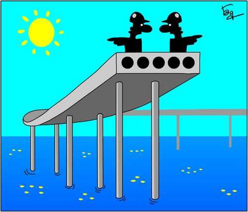 Workers lose their way while building a bridge.