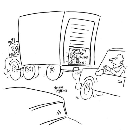 Driver sees sign on truck: 'How's my driving while talking on the cell phone?'