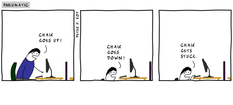 'Chair goes up!' - 'Chair goes down!' - 'Chair gets stuck.'