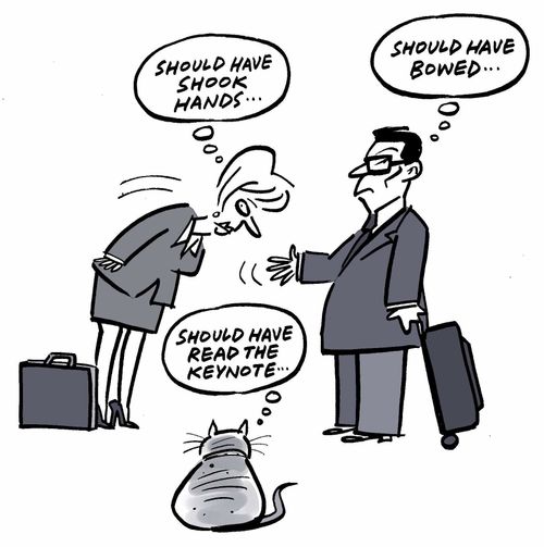 'Should have shook hands...' - 'Should have bowed...' - 'Should have read the keynote...'