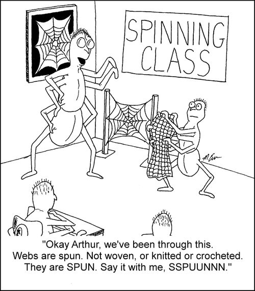"...Webs are spun. Not woven, or knitted or crocheted. They are SPUN. Say it with me, SSPUUNNN.'