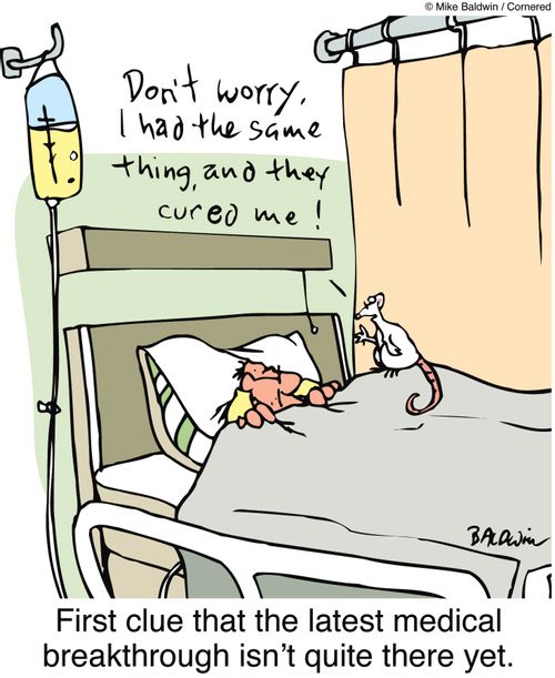 First clue that the latest medical breakthrough isn't quite there yet - 'Don't worry, I had the same thing...'