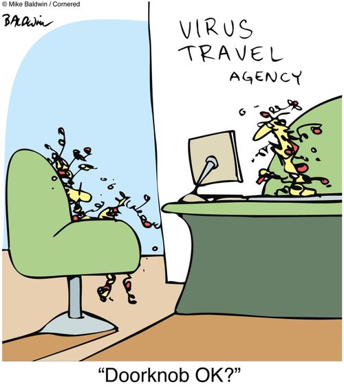 Virus Travel Agency. 'Doorknob OK?'