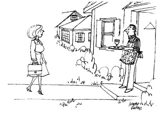 Coming home to her house-husband.