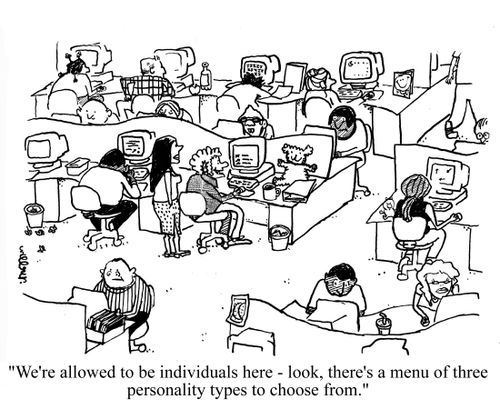 'We're allowed to be individuals here - look, there's a menu of three personality types to choose from.'