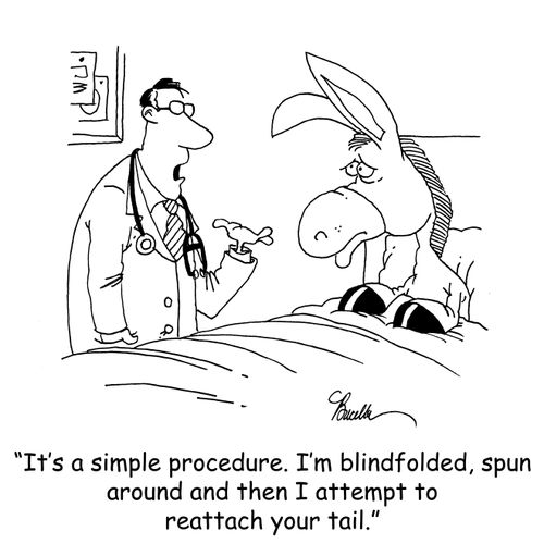 'It's a pretty simple procedure. I'm blindfolded, spun around and then I attempt to reattach your tail.'