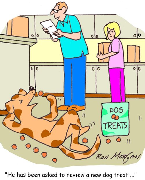 'He has been asked to review a new dog treat ... '