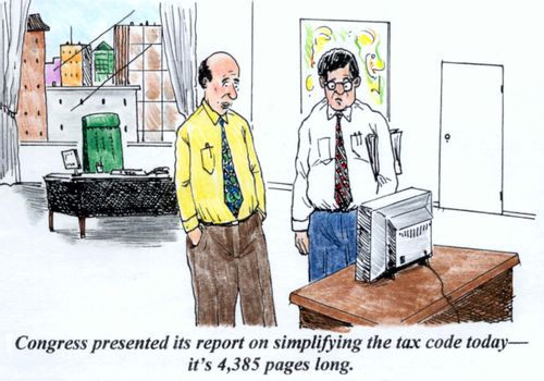 'Congress presented its report on simplifying the tax code today - it's 4,385 pages long.'