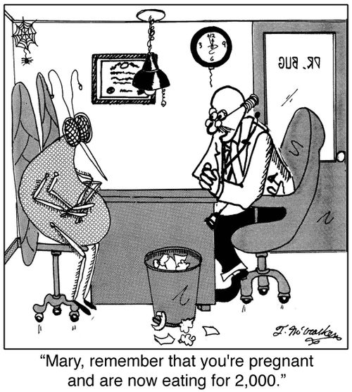 Mary, remember that you're pregnant and are now eating for 2,000.