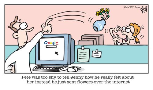 Pete was too shy to tell Jenny how he really felt about her instead he just sent flowers over the internet.