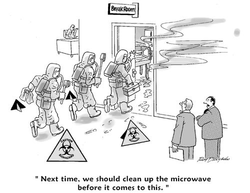 'Next time, we should clean up the microwave before it comes to this.'