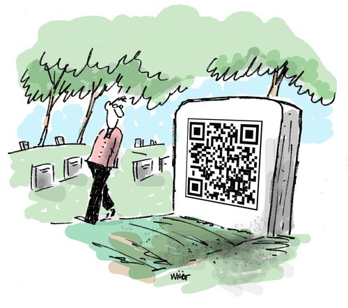 Gravesite has QR code on tombstone