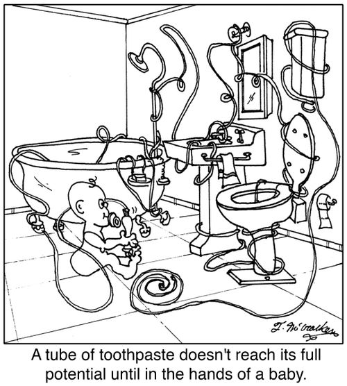 A tube of toothpaste doesn't reach its full potential until in the hands of a baby.