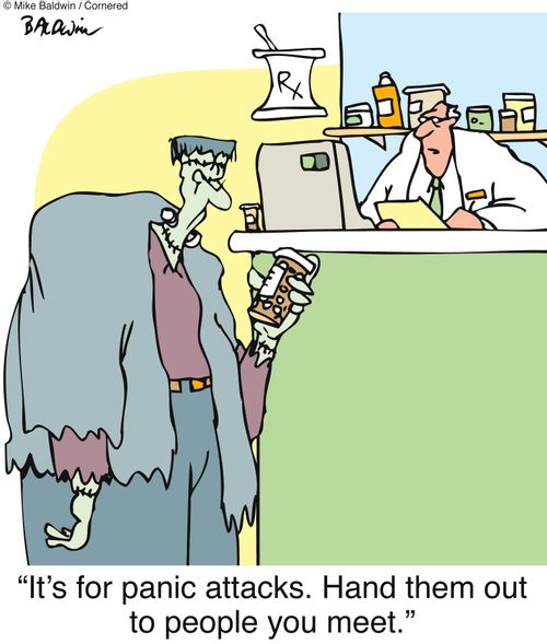 "It's for panic attacks. Hand them out to people you meet."
