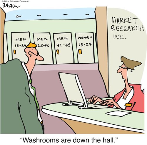 'Washrooms are down the hall.'