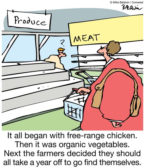 It all began with free-range chicken. Then it was organic vegetables. Next the farmers decided they should all take a year off to go find themselves.
