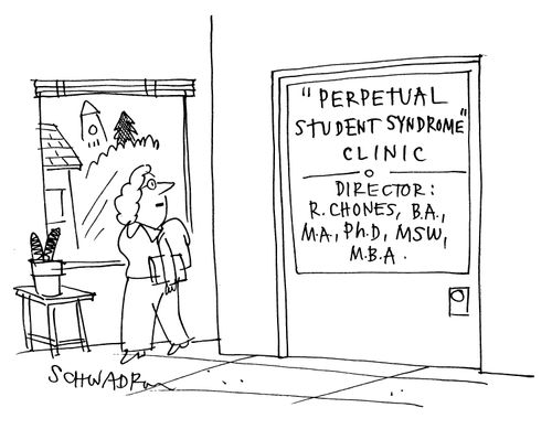 'Perpetual Sutdent Syndrome Clinic' Director: R. Chones, BA, MA, PhD, MSW, MBA.