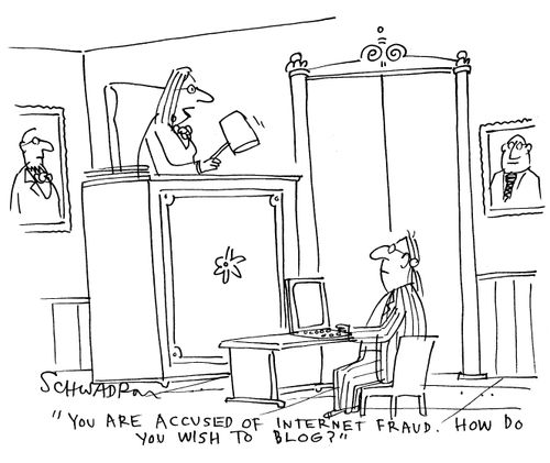 'You are accused of internet fraud.  How do you wish to blog?'