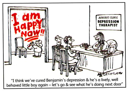 'I think we've cured Benjamin's depression and he's a lively, well behaved little boy again, let's go and see what he's doing next door.'