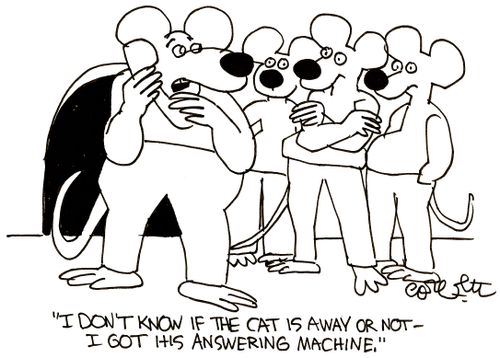 'I don't know if the cat is away ot not - I got his answering machine.'