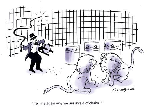 'Tell me again why we are afraid of chairs.'
