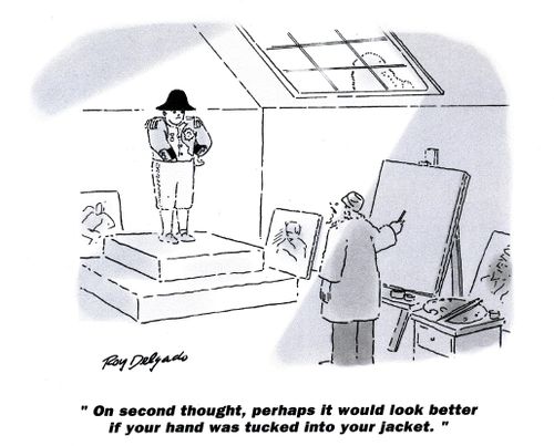 'On second thought, perhaps it would look better if your hand was tucked into your jacket.'