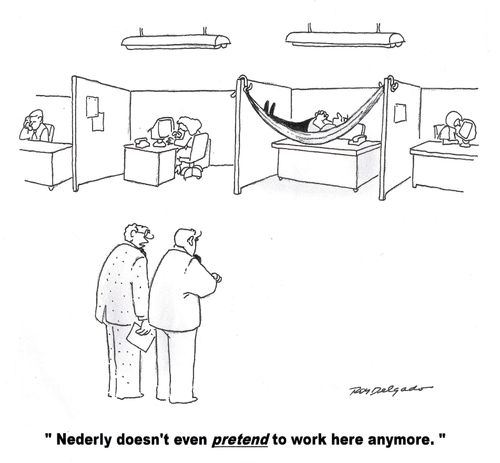'Nederly doesn't even pretend to work here anymore.'
