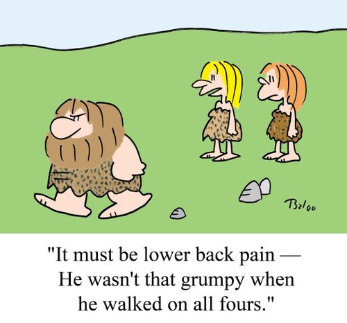'It must be lower back pain - He wasn't that grumpy when he walked on all fours.'