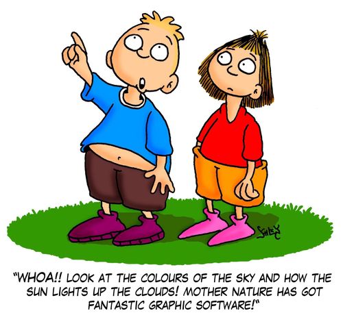 'WHOA!! Look at the colours of the sky and how the sun lights up the clouds! Mother Nature has got fantastic graphic software!'
