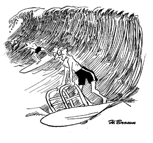 Senior citizen surfing.