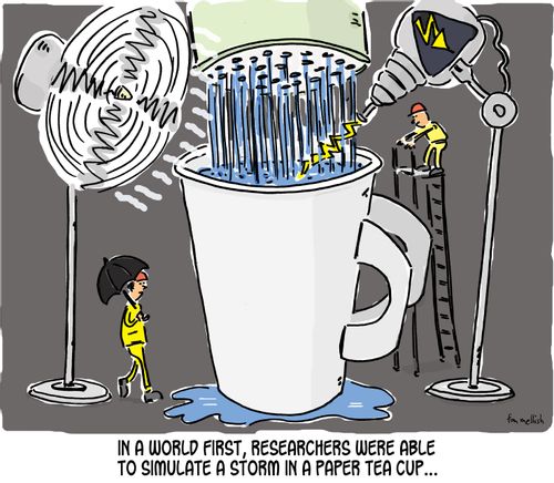 In a world first, researchers were able to simulate a storm in a paper tea cup...