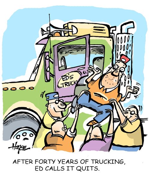 'After forty years of trucking, Ed calls it quits.'