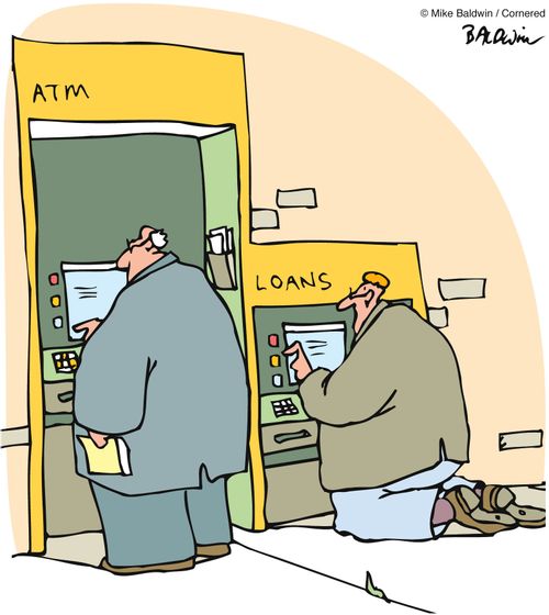 Begging in front of a Loan machine