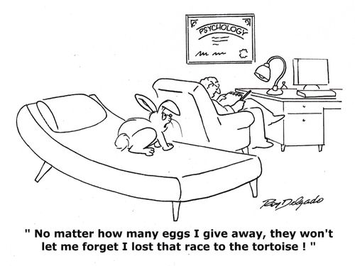 'No matter how many eggs I give away, they won't let me forget I lost that race to the tortoise!'