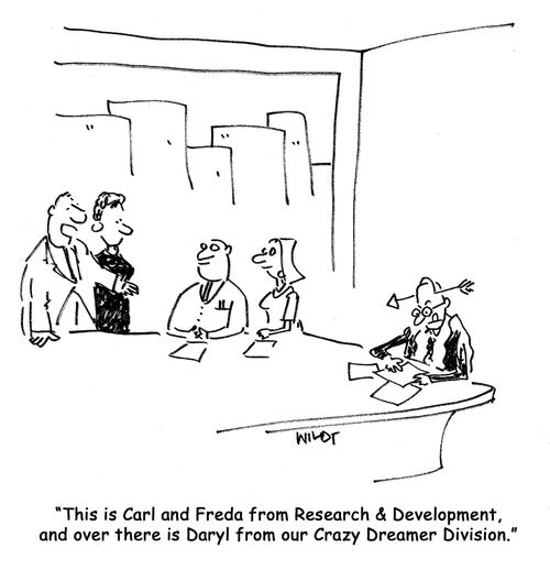 "This is Carl and Freda from Research and Development, and that's Daryl from our Crazy Dreamer Division."
