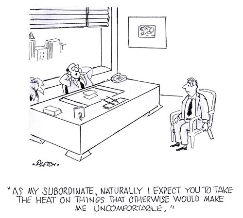 'As my subordinate, naturally I expect you to take the heat on things that otherwise would make me uncomfortable.'