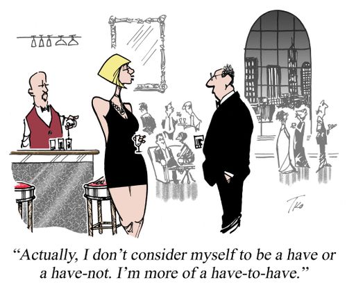 "Actually, I don't consider myself to be a have or a have-not. I'm more of a have-to-have."