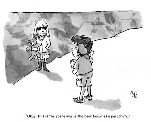 'Okay, this is the scene where the bear becomes a parachute.'